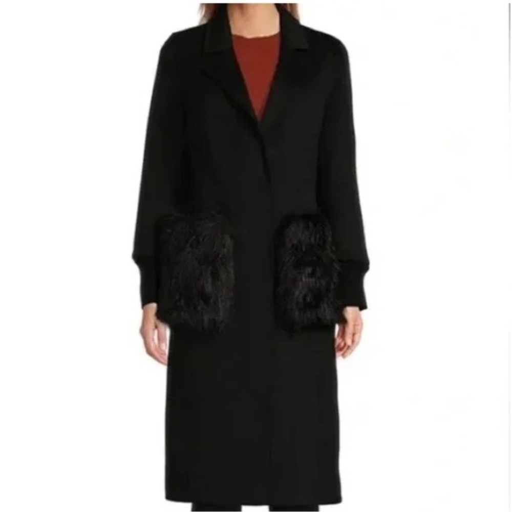 Antonio Melani Sydney Fur Pocket Coat Black Wool Blend 12 NWT $399